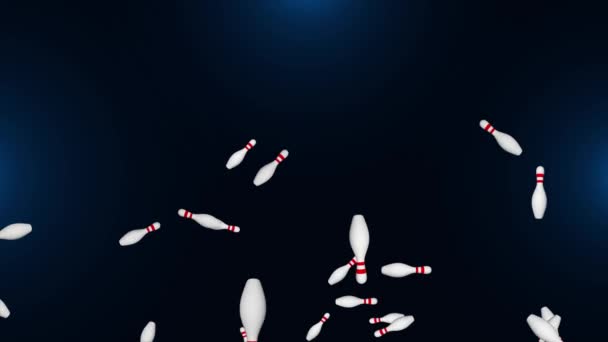 Falling Bowling Pins animated background. High quality 4k. 3d bowling balls pins. Sports and entertainment. — Vídeos de Stock