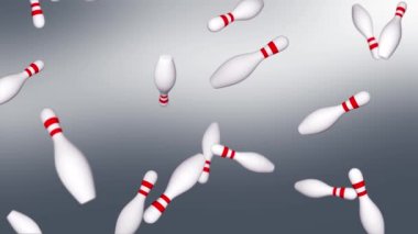 4K Döngü Düşen Bowling lobutları Beyaz Bowling lobutlarının 3 boyutlu animasyonu Ekran Arkaplanını dolduruyor.