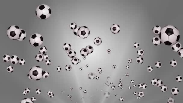 Palloni da calcio volanti 3D 4K Calcio Sport Sfondo. Animazione — Video Stock