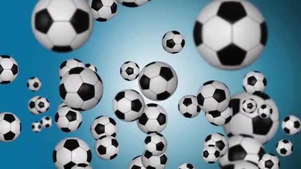 4K 3D Flying soccer balls football Soccer Sport Background. Animation — Vídeos de Stock