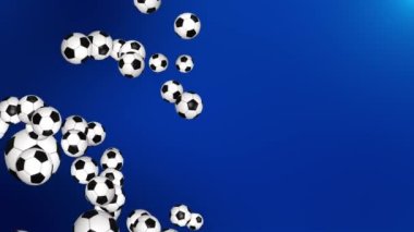 4K 3D uçan futbol topları futbol arka planı. Canlandırma