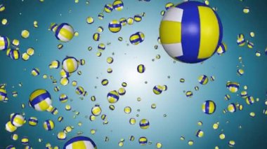 Siyah zemin üzerinde düşen voleybol toplarının canlandırılması ve ekranı doldurulması.