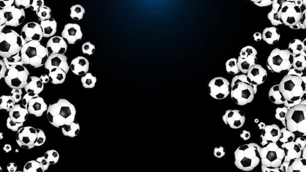 4K 3D Schöne Fußball fliegende Bälle Zeitlupe auf grünem Bildschirm. Fußball 3D Animationen. — Stockvideo