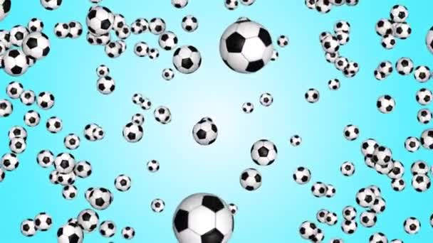 4K 3D Beautiful Soccer Flying Balls Slow Motion on Green Screen. Football 3d Animations. — Stock Video