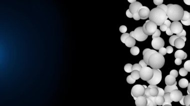 Üç boyutlu gerçekçi golf topu, siyah arka planda düşen animasyon. Ulusal golf şampiyonası konsepti