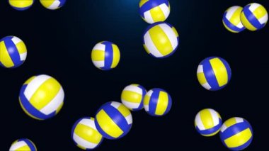 Üç boyutlu dönen voleybol topu döngüsü arka planı. Loo 4K video arkaplanı olarak spor ekipmanları.