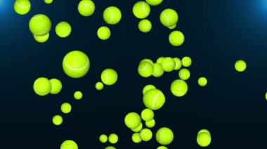 Uçan Tenis Topları Animasyonu, Arkaplan, Döngü, 4k Spor ve Hobi Konsepti.