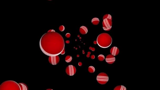 4K 3D animacja pętli czerwonej kuli krykieta wirującej w zwolnionym tempie na zielonym tle ekranu. — Wideo stockowe