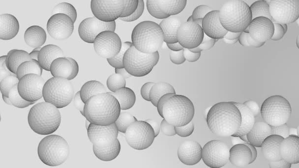 Loop animação 3D das bolas de golfe dourado caindo rendeu fundo 4K. — Vídeo de Stock