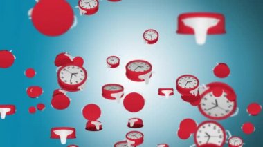 3D 4K Birçok Saat 3D animasyonda zaman atlaması ile uçuyor. Zaman doldu. Uyanmak için zaman geçiyor.