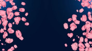 4K Falling Pink Piggy Bankası Finans Konsepti Video Döngü Animasyon Arkaplanı.