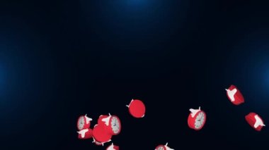 Alarm saatleri alan efekti derinliği ile düşüyor. Döngü Arkaplan Animasyonu. Süre bitimi zamanı