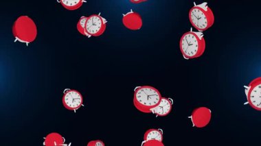 3D 4K Birçok Saat 3D animasyonda zaman atlaması ile uçuyor. Zaman doldu. Uyanmak için zaman geçiyor.