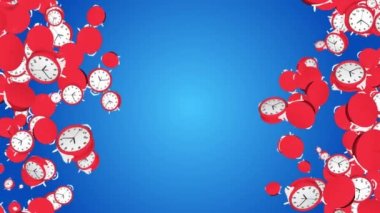 Alarm saatleri alan efekti derinliği ile düşüyor. Döngü Arkaplan Animasyonu. Süre bitimi zamanı