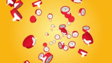 3D 4K Birçok Saat 3D animasyonda zaman atlaması ile uçuyor. Zaman doldu. Uyanmak için zaman geçiyor.