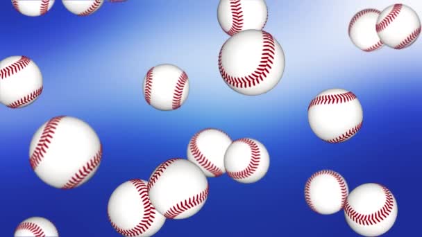 Voler de nombreuses balles de baseball fond de boucle. Chauve-souris et balle. Équipement sportif. Concept de sport, — Video