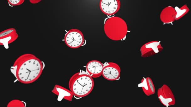 Alarm clocks falling down with depth of field effect Loop Background Animation. timer for deadline — Stock Video