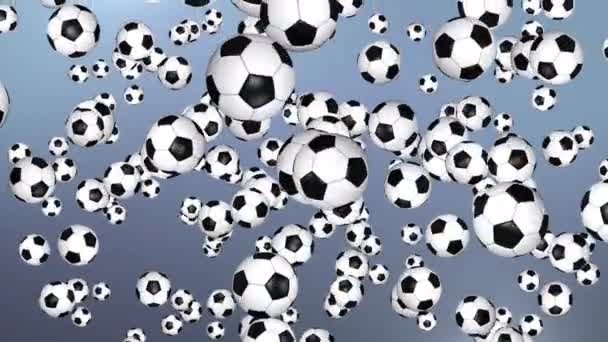 4K 3D Beautiful Soccer Flying Balls Slow Motion on Green Screen. Football 3d Animations. — Vídeo de stock