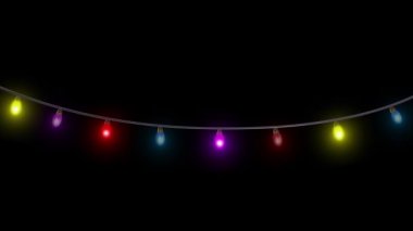4K Güzel Noel ışıkları yanıp sönüyor, tel çerçeve renkli ampuller, değişen ışık, yeni yıl ışıkları, karanlık arka plan. Tatil, Parti, etkinlik ve kutlamalar, davetiye