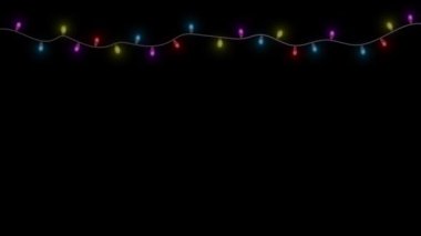 3D Güzel ampul teli yanıp sönen ışıklar. Parti, Mutlu Noeller ya da yeni yıl animasyonu. Parlayan çelenkler. Tatil, kış, parti, etkinlik ve kutlamalar, davetiye