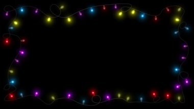 Güzel noel parlayan tungsten ışıkları siyah ilmikli kara bir zemin oluşturur. Animasyon ışıkları yanıp sönüyor. Festival Şov, Düğün, Konfeti, Mutlu Yıllar, Diwali, Noel, Kutlama, 2023, 2024