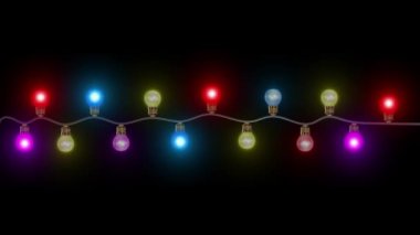 Güzel noel parlayan tungsten ışıkları siyah ilmikli kara bir zemin oluşturur. Animasyon ışıkları yanıp sönüyor. Festival Şov, Düğün, Konfeti, Mutlu Yıllar, Diwali, Noel, Kutlama, 2023, 2024