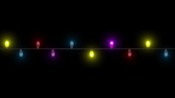 4K角灯灯泡线框和边框 复制空间彩色灯泡字符串与闪烁灯泡 圣诞节或新年背景动画 生日装饰元素 — 图库视频影像