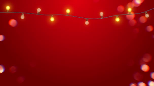 Golden Red Loop String Colorful Light Bulbs Christmas Frame Pattern — Stock Video