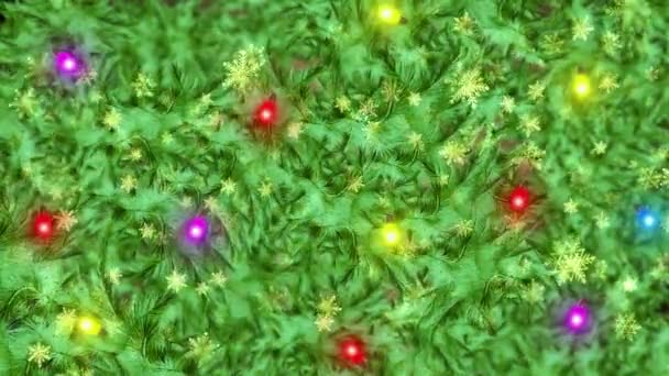 Κλείστε Χριστουγεννιάτικο Δέντρο Γιορτινά Φώτα Λαμπερό Πλαίσιο Πρωτοχρονιά Στολίδια Έλατο — Αρχείο Βίντεο