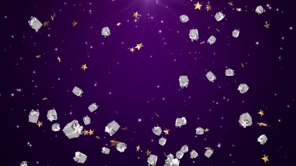 Flocons Neige Confettis Violets Lumières Bokeh Sur Fond Rouge Boucle — Video