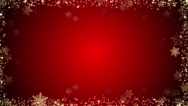 4K红色金色雪抽象角框和边框复制空间圈背景 圣诞雪花飘扬 圣诞佳节快乐 新年快乐 冬天下着雪 雪花纷飞 节假日及冬季 — 图库视频影像