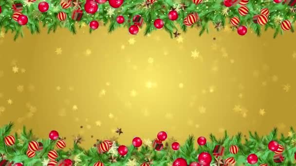 Golden Christmas Sneeuwvlokken Frame Met Verlichting Deeltjes Achtergrond Winter Kerstmis — Stockvideo