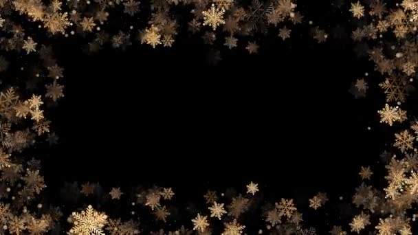Loop Christmas Moldura Flocos Neve Dourados Com Luzes Partículas Fundo — Vídeo de Stock