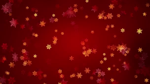 Flocon Neige Rouge Doré Noël Avec Des Lumières Des Particules — Video
