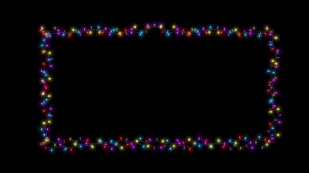 Ciąg Kolorowych Żarówek Pętla Świąteczne Tematyczne Ramki Wzór Świecące Światła — Wideo stockowe