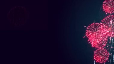 Smoke Foggy 'deki Gerçek Havai Fişek Patlaması Gece Gökyüzü Döngüsü 4K Arka Planında. Doğum günü, yıldönümü, kutlama, tatil, yeni yıl, parti, davetiye, Noel, festival, Diwali, düğün etkinliği