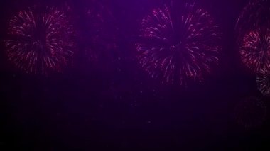 Güzel Kırmızı Havai Fişekler Parlak Patlama Smoke Black Background Loop Sky 'da. Festival Şovu, Düğün, Konfeti, Mutlu Yıllar, Noel, Diwali, Noel, Kutlama, 4 Temmuz, festival