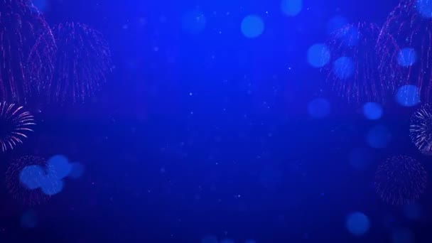 Shining Fireworks Display Explosion Bokeh Lights Night Sky Loop Animation — Stock Video