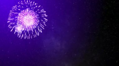 4K Parlayan Havai Fişekler Gece Gökyüzü Döngüsü Animasyon Arkaplanında Bokeh ışıkları ile Patlamayı Göster. Doğum günü, yıldönümü, kutlama, tatil, yeni yıl, parti, davetiye, Noel, festival, selamlama