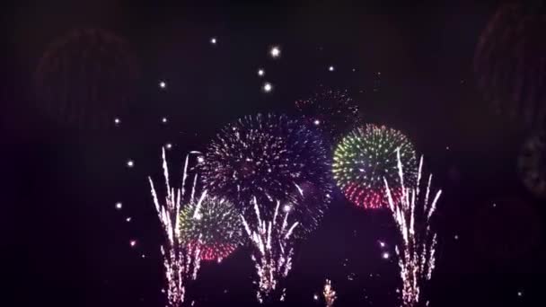 Long Time Seamless Loop Glowing Fireworks Lights Sky Golden Background — Stock Video