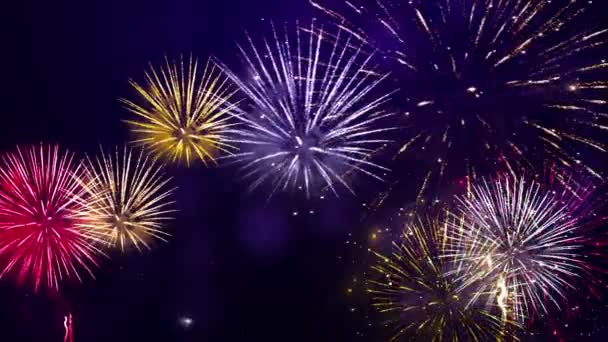 Streszczenie Loop Błyszczące Fajerwerki Bokeh Lights Night Sky Firework Show — Wideo stockowe