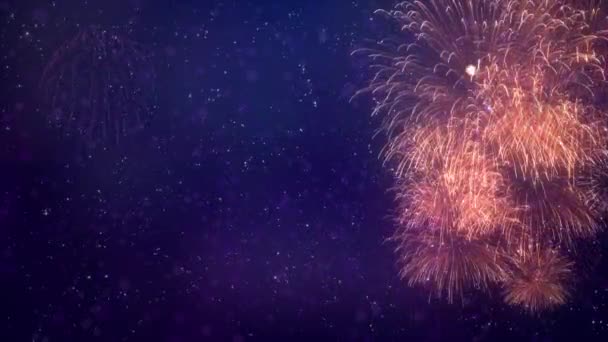 Shining Fireworks Display Explosión Con Luces Bokeh Cielo Nocturno Fondo — Vídeos de Stock