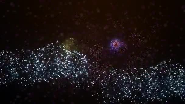 Silvesterfeuerwerk Feier Schleife Von Echtem Feuerwerk Hintergrund Abstraktes Golden Glänzendes — Stockvideo