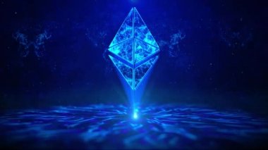HUD Döndürme Dijital Teknoloji Arayüzü ile Ethereum Metni Bilimkurgu Sanal Uzayı. ETH kripto para birimi. Engelleme zinciri. Veri iletimi ve işleme. Dijital De-Fi ekonomi fütüristik tarzı