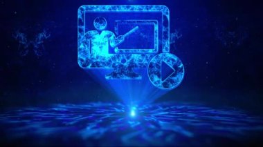 HUD Döndürme Dijital Teknoloji Arayüzü ile E-öğrenme Metni Sci Fi Hologram Sanal Uzayı. Yenilikçi online eğitim internet teknolojisi kavramı. Giysiler, öğretmenlik, online kurslar. Yetenek geliştirme