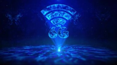 HUD Çember Döndürme Dijital Teknoloji Arayüzü ile 6G Metni Sci Fi Hologram Sanal Uzay. Küresel dünya kripto para birimi engelleme zinciri. Yüksek hızlı ağ iletişimi internet işi.