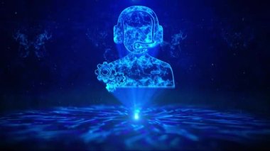 HUD Döndürme Dijital Teknoloji arayüzü Sci Fi Hologram sanal uzay döngüsüne sahip Teknik Destek Metni. Müşteri tecrübesi yönetimi, dış kaynak kullanımı ve yönetilen hizmetler. Teknik yardım masası için bilişim konsepti.
