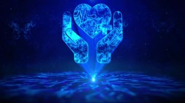 HUD Döndürme Dijital Teknoloji Arayüzü ile Sağlık Metni Sci Fi Hologram Sanal Uzay Döngüsü. Sağlık teknolojisi, yenilik tıbbı, sağlık, bilim ve araştırma konseptleri ve fikirleri