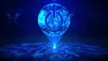 HUD Döndürme Dijital Teknoloji Arayüzü ile Güç Düğmesi Metni Sanal Sanal Uzay Döngüsü. yüksek teknoloji, güç düğmesi. Enerji, elektrik teknolojisi konsepti. Bas düğmeye. Donanım ekipmanı