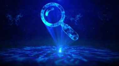 HUD Döndürme Dijital Teknoloji Arayüzü ile Arama Tuşu Metni Sci Fi Hologram sanal uzay döngüsü. - Evet. Bilgi kavramı için gradyan büyüteç ya da uygulama internet arama motoru,